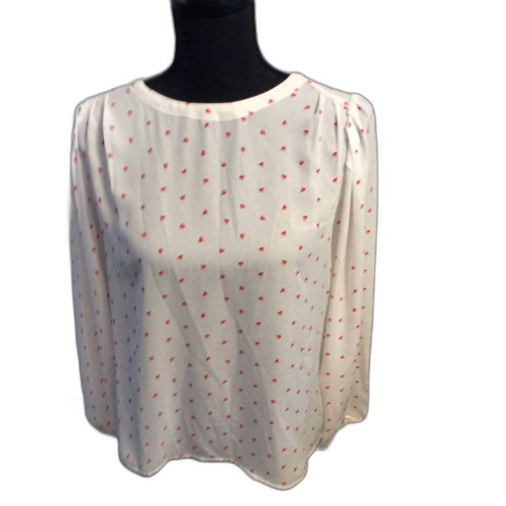 New NWT Banana Republic Heart Print Long Sleeve Romantic Blouse Medium